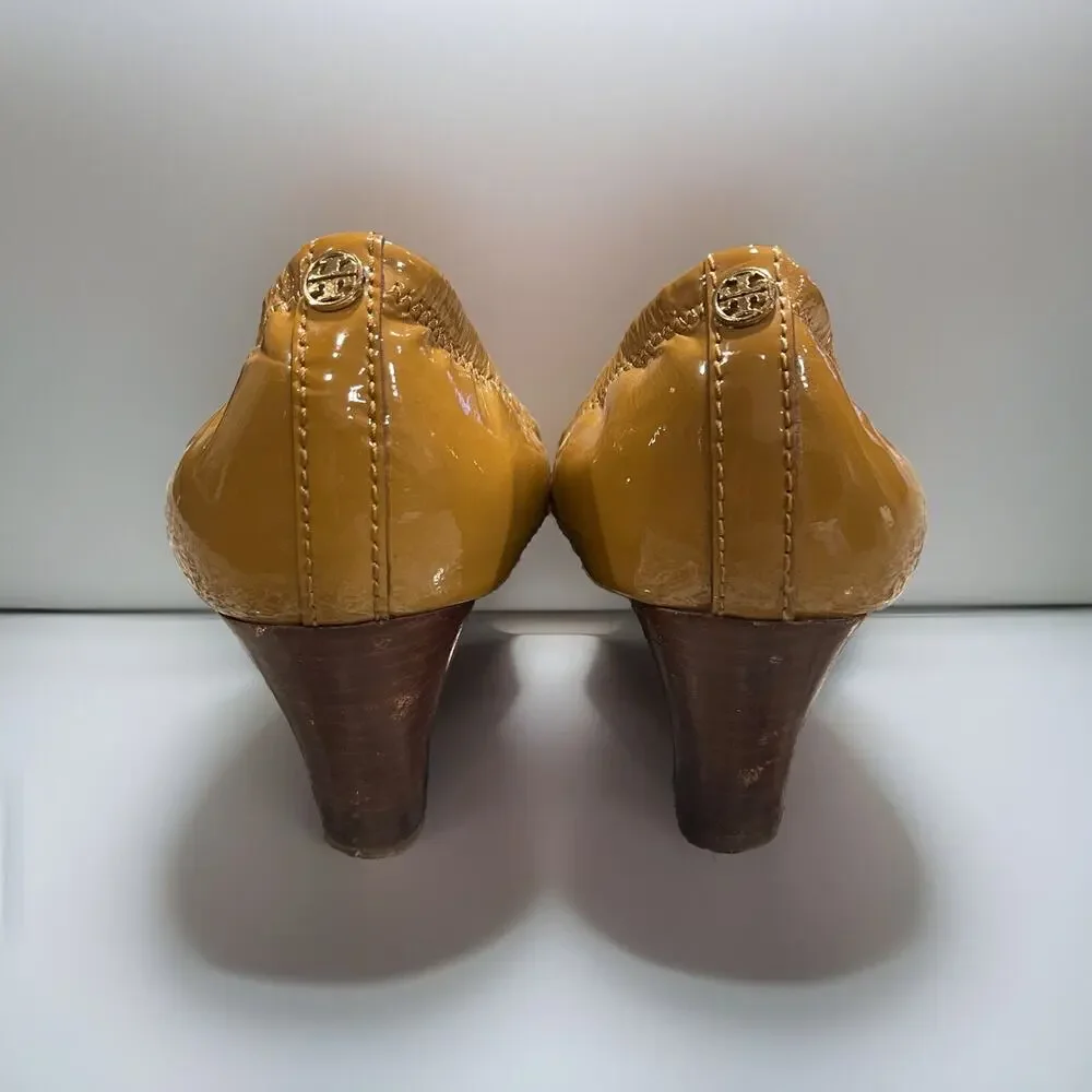 Tory Burch Eddie Ballet Wedges Patent Leather Brown Sz 6M